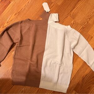 Two-Tone Brown and Cream Women's Sweater